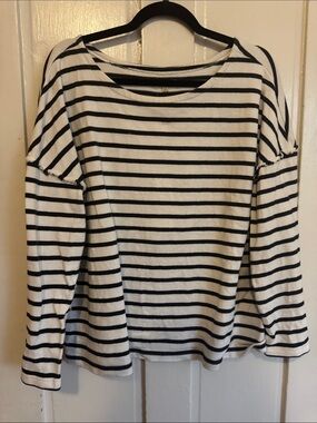 Madewell - White and Black Striped Long Sleeve Sweatshirt